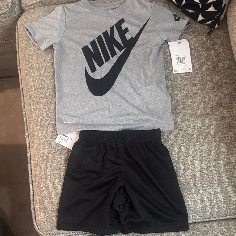 Nike Heather Gray Tee and Black Shorts Set